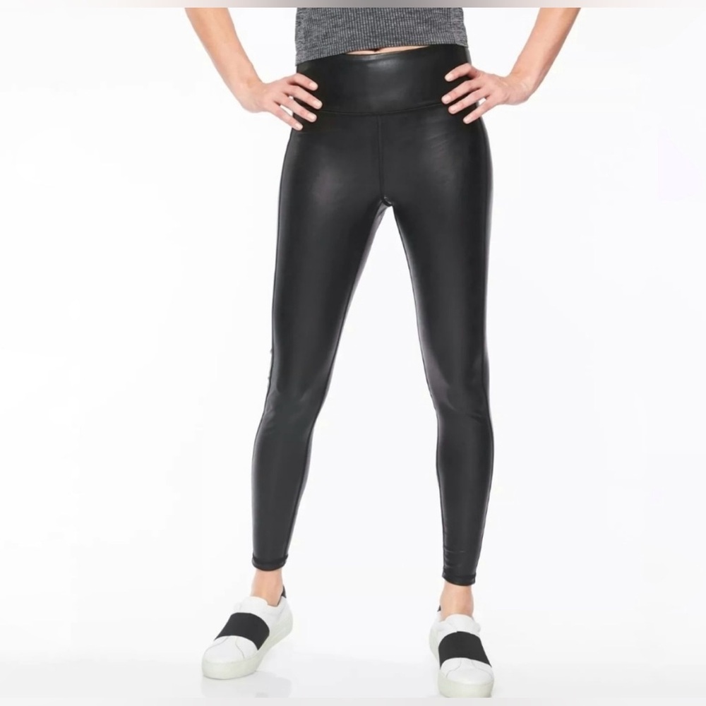 Athleta All Over Gleam Tight Black Faux Leather Leggings - Size Small